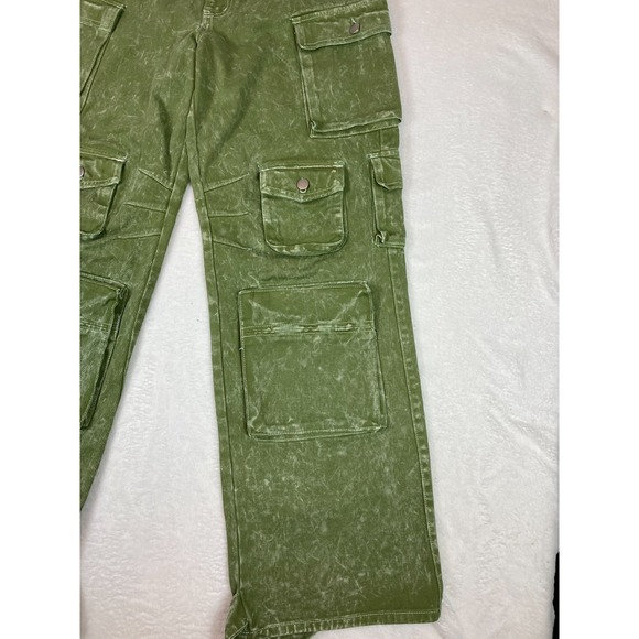 Fashion Nova Women's Junior Size 11 Green Cargo Jeans Hip Hop Skater Wide Leg - Picture 14 of 16